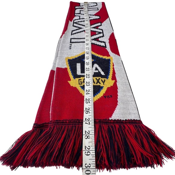 RARE LA Galaxy Crest Scarf Fringe Los Angeles Soccer Team Winter Knit Red Blue - Picture 9 of 14